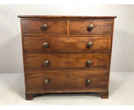 Victorian mahogany chest of five drawers with bun handles, approx 107cm x 53cm x 100cm tall