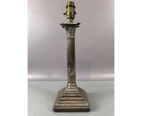 Victorian Silver stepped base Corinthian column with beaded detail fully hallmarked Silver candlestick converted for a lamp a