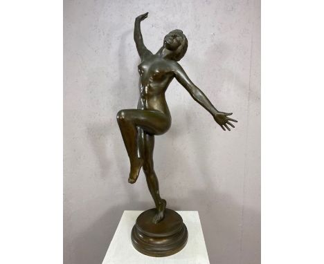 Bacchante, An Art Deco, Large (approx 104cm tall) Bronze Figure of a nude dancing lady A carefree follower of Bacchus dances 