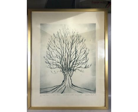 DAVID NASH R.A. (BRITISH, BORN 1945) Large Limited Edition (7/23 half tone) print of Tree entitled "OLD TRUNK WITH NEW GROWTH