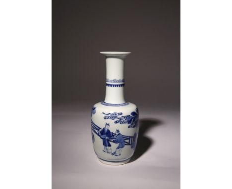 A CHINESE BLUE AND WHITE MALLET-SHAPED 'SCHOLAR' VASE KANGXI 1662-1722 The body raised on a short straight foot, with a cylin