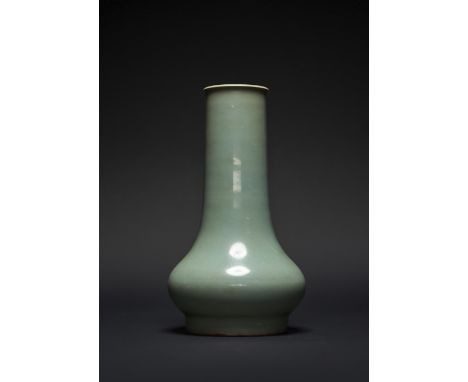 A CHINESE LONGQUAN CELADON VASE PROBABLY SONG DYNASTY The compressed globular body rising from a straight foot to a slightly 