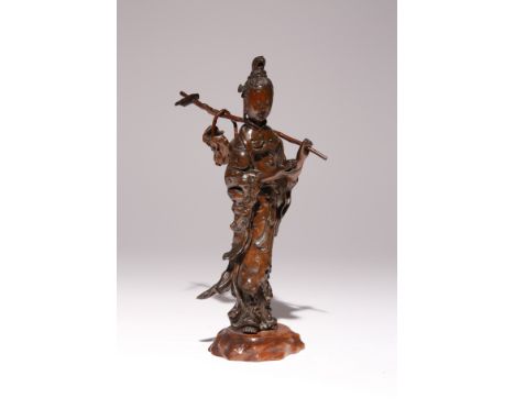 PLEASE NOTE HIS LOT IS NOW TO BE OFFERED WITHOUT RESERVE. A CHINESE ROOTWOOD FIGURE OF MAGU QING DYNASTY Standing, wearing lo