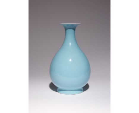A CHINESE TURQUOISE-ENAMELLED PEAR-SHAPED VASE, YUHUCHUNPING SIX CHARACTER QIANLONG MARK AND PROBABLY OF THE PERIOD Covered w