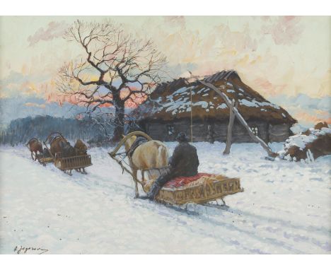 ANDREJ AFANASJEWITSCH JEGOROW1878 Arrokula bei Tallinn - 1954 TallinnWINTERLANDSCHAFT MIT SCHLITTEN Gouache auf Papier. SM 33