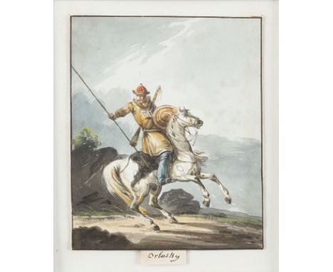 ALEKSANDER OSIPOWITSCH ORLOWSKI (ATTR.)1777 Warschau - 1832 St. PetersburgMITTELASIATISCHER KRIEGER ZU PFERD Aquarell auf Pap