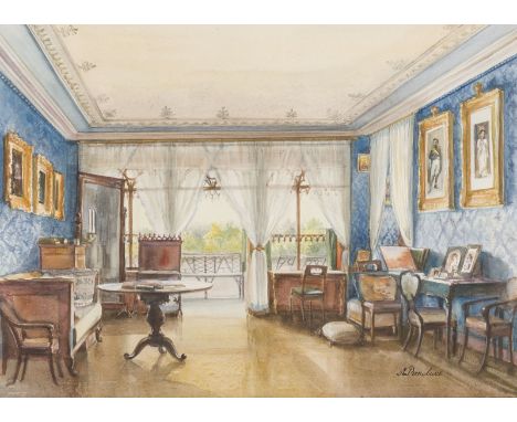 EDUARD PETROWITSCH HAU (NACH)1807 Reval - 1888 DorpatBLAUES ARBEITSZIMMER DES GROSSHERZOGS ALEXANDER NIKOLAJEWITSCH IM BAUERN