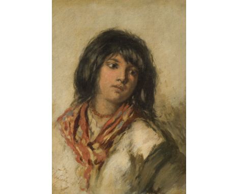 WIKTOR ALEXEEWITSCH BOBROW1842 Gatobusche - 1918 St. PetersburgPORTRÄT EINES MÄDCHENS Datiert 1880 Öl auf Leinwand. 32 x 23 c