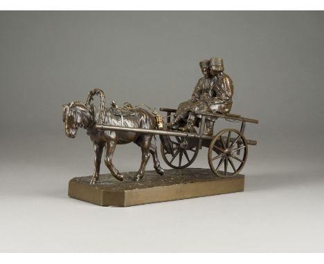 ALBERT MORITZ WOLFF1854 Berlin - 1923 LüneburgFEINE BRONZEGRUPPE: LIEBESPAAR AUF EINSPÄNNER Um 1903 Bronze, vollplastisch geg