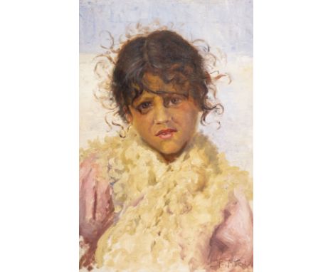 WLADIMIR EGOROWITSCH MAKOWSKI (NACHFOLGE)1846 Moskau - 1920 St. PetersburgMÄDCHENPORTRAIT Öl auf Holztafel. 35 cm x 24,5 cm (