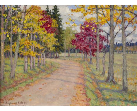 NIKOLAI PETROWITSCH BOGDANOW-BELSKI1868 Schitiki/ bei Smolensk - 1945 BerlinHERBST Öl auf Holz. SM 21 x 28 cm (R. 33 x 40 cm)