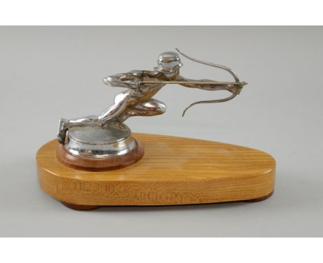 A Pierce Arrow Archer Car Mascot, from the late 1920's, mounted on a display wood base, total width 26cm. Provenance; This lo
