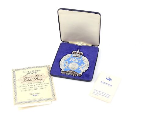 1977 Queen Elizabeth Silver Jubilee RAC car badge No. 235 (of 1000) issued by the Royal Automobile Club - comes in its origin