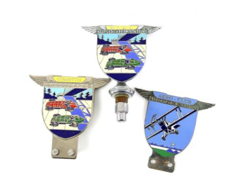 Three vehicle front grill badges - includes a rare Brooklands Committee badge (Toye, Kenning & Spencer), a Brooklands Automob
