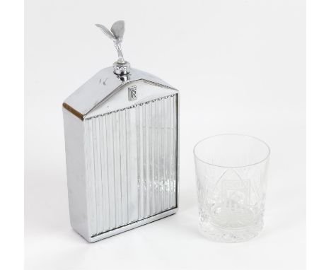 Rolls-Royce bundle- one crystal whiskey glass, one ceramic mug and one 'Friendly Burlington Arcade London' chrome decanter, i