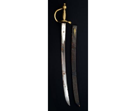 Good late 18th century German Infantry sidearm with brass hilt with twin boat-shaped guards and brass knuckle bow, spiral-twi