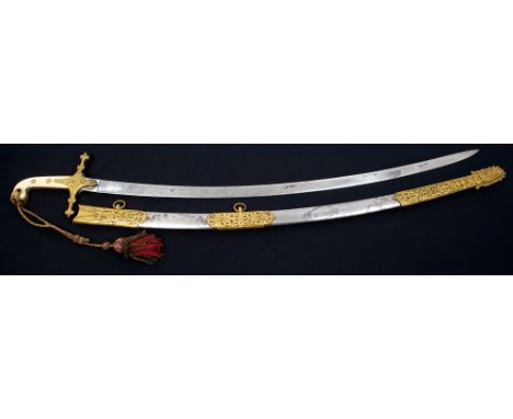 Fine Victorian Officers' Mameluke sabre of the 2nd West York Yeomanry Cavalry, with gilt brass cruciform hilt with ivory grip