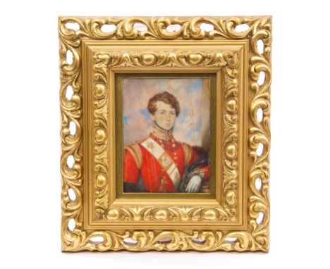 Early 19th century miniature on ivory - Portrait of an Officer of the 55th (Westmorland) Regiment of Foot, in scarlet uniform