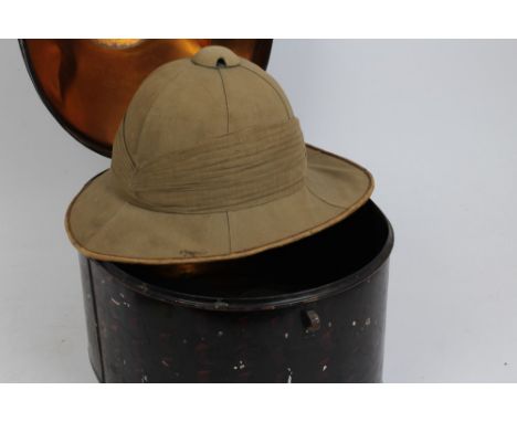 Late Victorian British Officers' Wolseley pattern pith helmet with original silk and leather lining, by Ellwoods, London.  Su