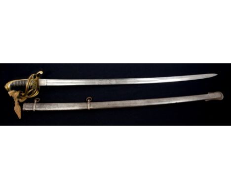 Victorian 1845 pattern Infantry Officers' sword with gilt brass Gothic hilt, dress knot, fullered blade, signed 'Henry Wilkin