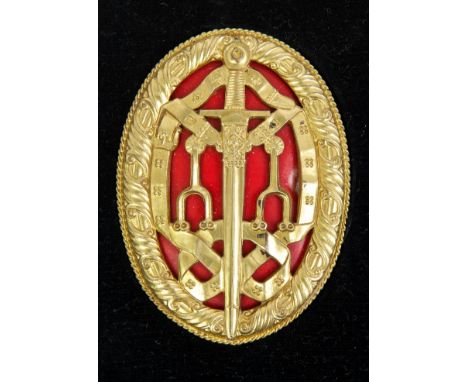 1950s Elizabeth II Knight Bachelor's silver gilt and enamel breast badge in original fitted Royal Mint case (hallmarked Londo