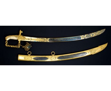 Fine and rare Lloyd's Patriotic Fund sword of 50 Guinea-type awarded to Lieutenant James Boxer of H.M.S. Antelope, presented 