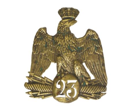 Napoleon III French 23rd Regiment brass eagle helmet plate