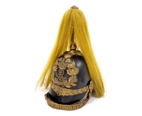 Scarce Edwardian Troopers' helmet of The King's Own Norfolk Imperial Yeomanry, with brass helmet plate and wreath decoration,