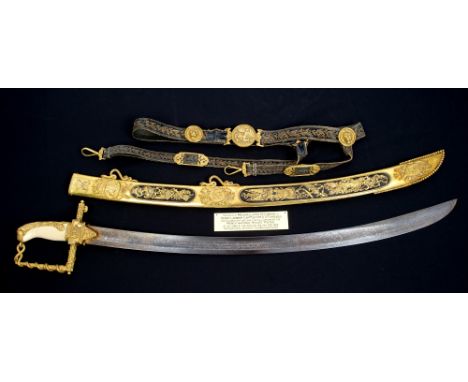 Fine and rare Lloyd's Patriotic Fund sword and belt of 100 Guinea value, awarded to Henry Lambert Esq. Captain of H.M.S. St. 