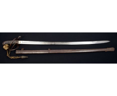 Rare Victorian Suffolk Artillery Volunteer Officers' sword with three bar steel hilt, original dress knot, fullered blade, si