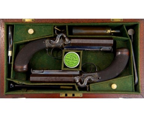 Fine pair of George IV Officers' cased percussion 'Man Stopper' 17 bore belt pistols, by W. Jackson, London, with browned oct