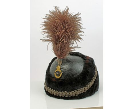 Scarce 1930s R.A.F. Officers' full dress helmet with black leather fur-trimmed skull, bi-metal badge, ostrich feather plume a