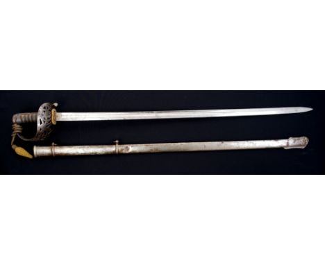 Victorian Cavalry Officers' 1887 pattern undress sword with pierced scroll guard and wire bound fish skin grip, original dres