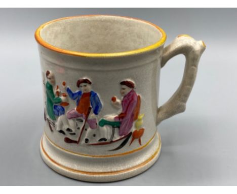 Large antique Staffordshire 19th century ceramic mug with fog inside