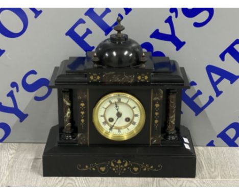 French black slate mantle clock, Roman columns design