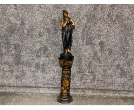 Vintage lady statue on column base - height 130cm