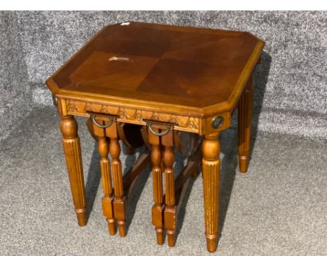 Mahogany nest of 3 tables - comprises of large lamp table with 2x pull out drop leaf tables