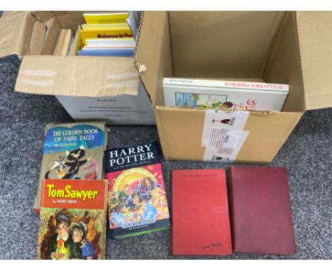 2 boxes of books including Ladybird &amp; first Edition Harry Potter and the deathly hallows