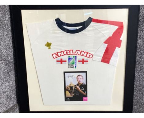 Framed England Rugby World Cup 2003 shirt with signed Jonny Wilkinson “Newcastle Falcons” picture, 72x79cm