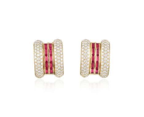 A classic pair of 18K yellow gold cuff earrings from Chopard's La Strada collection, comprised of three sections, with the in