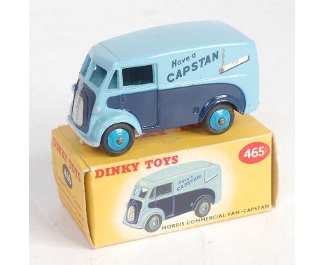 A Dinky Toys No. 465 Morris J commercial delivery van capstan, comprising light blue and dark blue body with mid blue hubs in