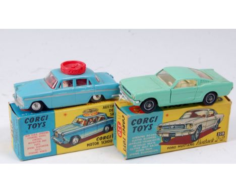 A Corgi Toys boxed diecast group to include No. 324 Ford Mustang Fast Back, 2+2 comprising light green body with off-white in