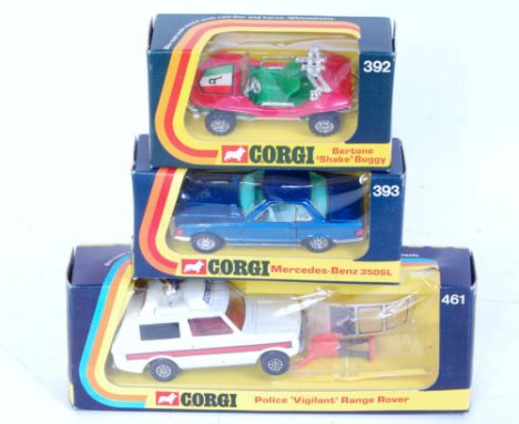 Three various boxed Corgi Toys diecast vehicles to include No. 461 Police Vigilant Range Rover, No. 392 Bertone Shake Buddy, 