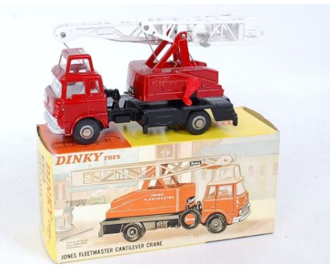 A Dinky Toys No. 970 Jones Fleetmaster cantilever crane, comprising metallic red and gloss black body with white interior and