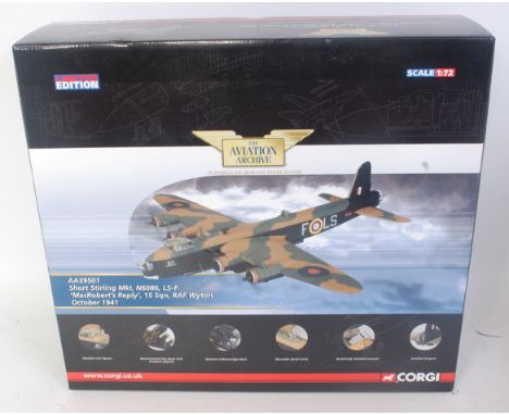 A Corgi Aviation Archive 1/72 scale model of a Short Sterling Mk 1 "Mac Roberts Reply", model number AA39501, appears as issu