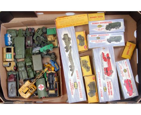 A large collection of mixed boxed and loose playworn and some overpainted Dinky Toys and Matchbox diecast vehicles, to includ