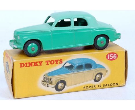 Dinky Toys, 156 Rover 75 saloon, light green upper body with green lower body, green hubs, in the original all card picture s