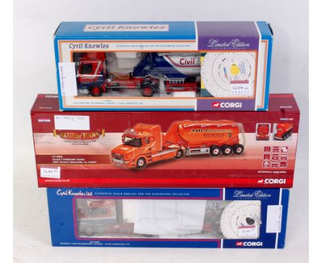 Three various boxed Corgi 1/50 scale road transport diecast vehicles to include Ref. Nos. 75901, CC12807, and CC12828, all in