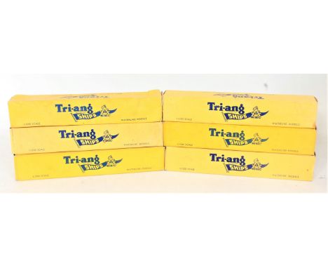 Six various boxed Triang Minic 1/1200 scale boxed ships and accessories to include M885 Floating Dock, M715 RMS Canberra, and