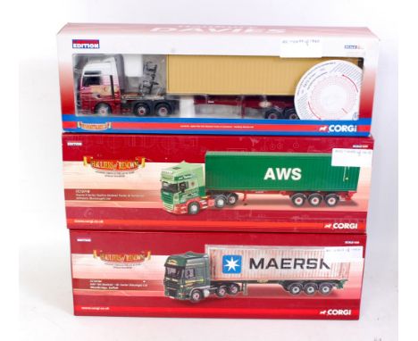 Three various boxed Corgi 1/50 scale road transport diecast vehicles to include Ref. Nos. CC13416, CC14104, and CC13718, all 